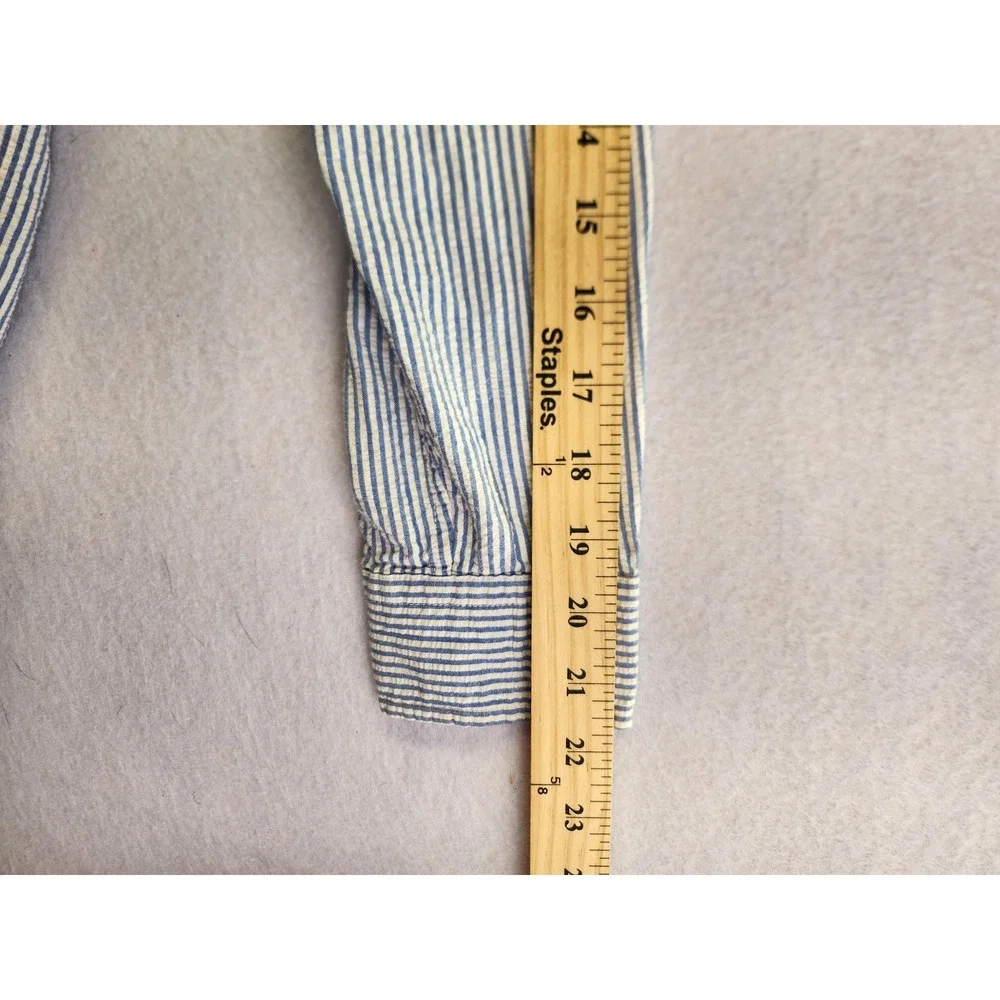 Ralph Lauren Kids Blue White Striped Seersucker Button Down Shirt Size L 14-16‎